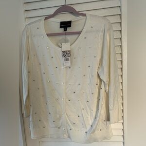 NWT Dana Buchman off white cardigan with rhinestones and pearls in size large